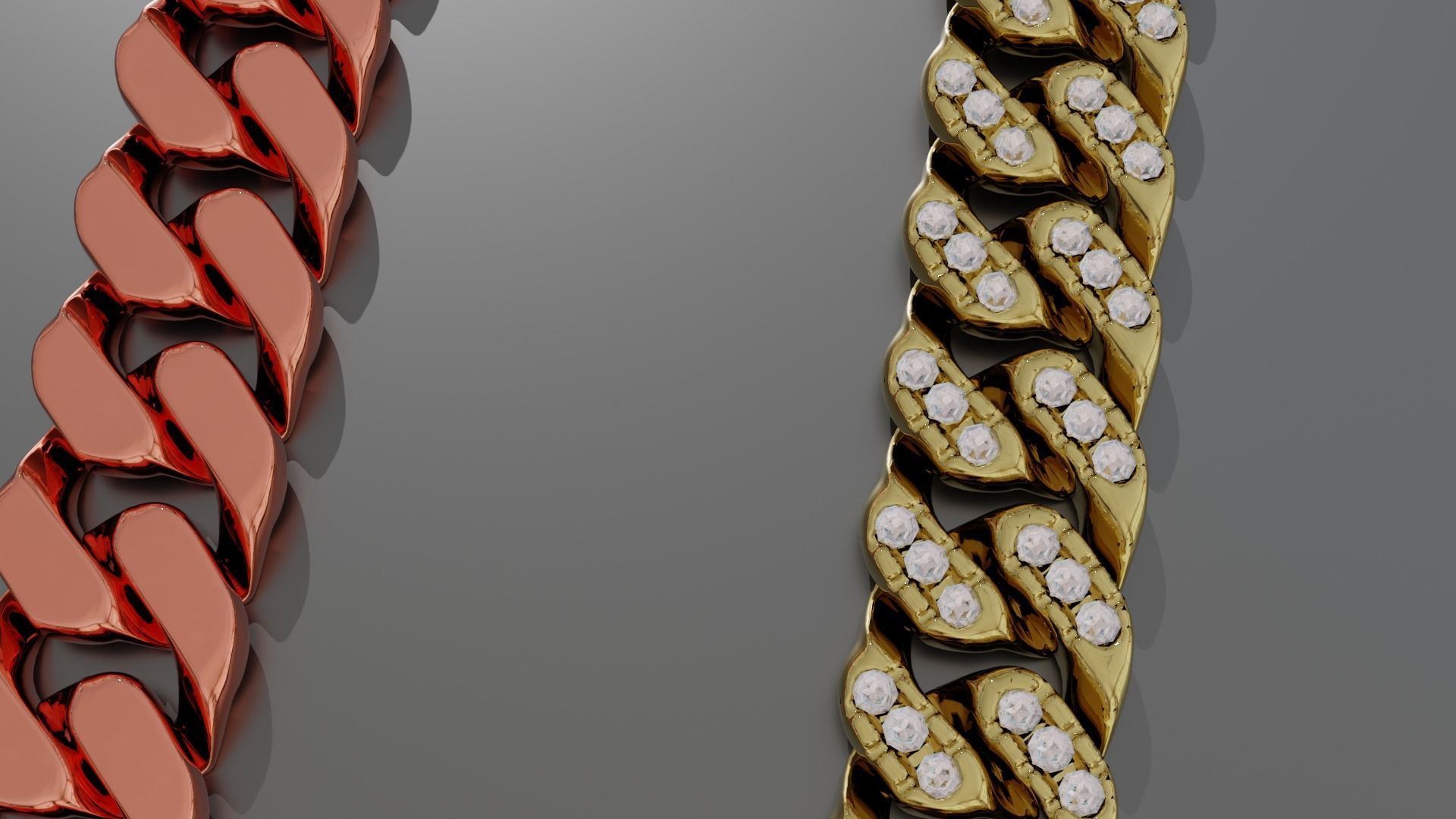 Cuban Bracelet With Diamonds and Rose Gold 3D print model_7