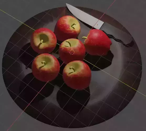 Apple fruit with knife and plate 3D print model