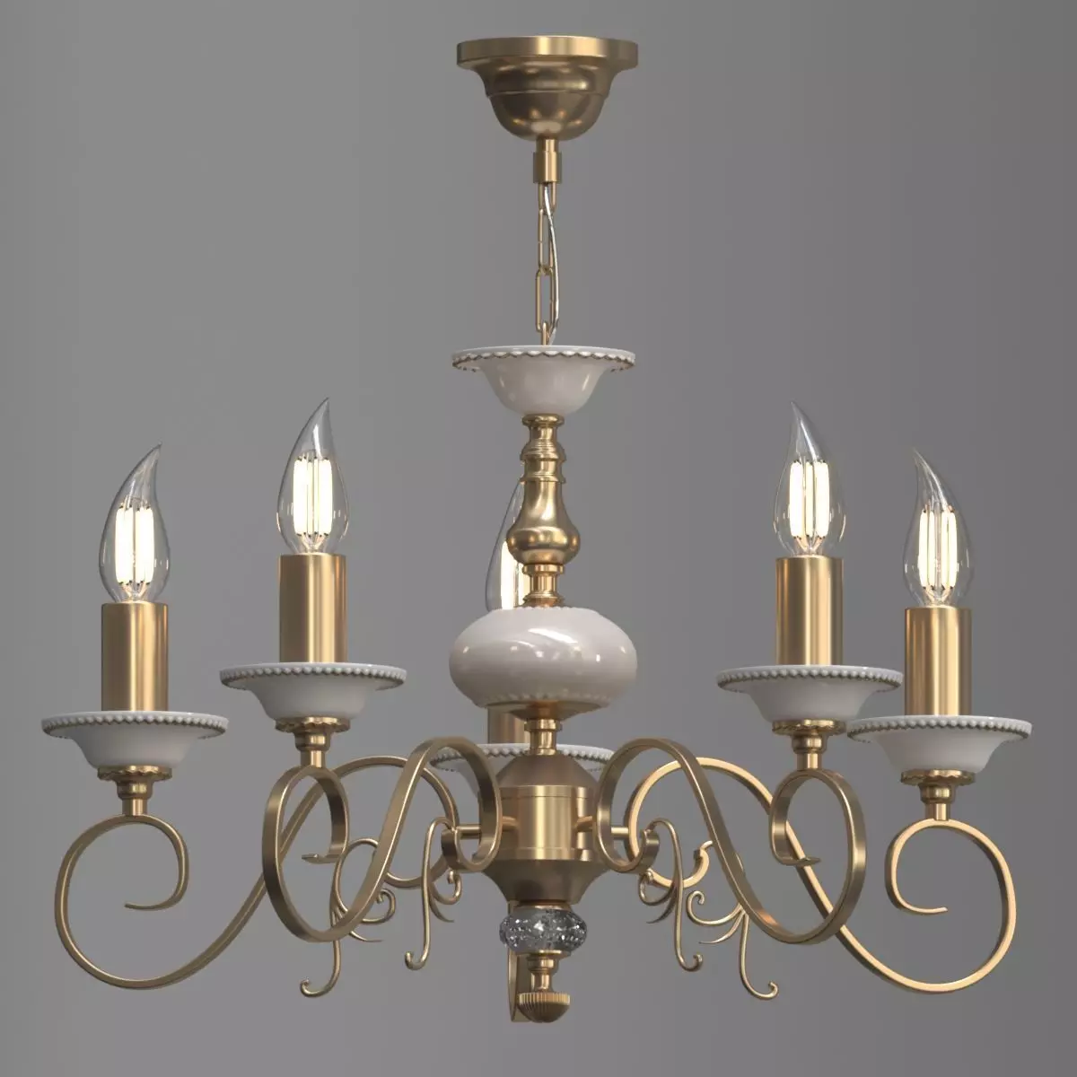 PERLA gold and chandelier with four lights Low-poly 3D model_0