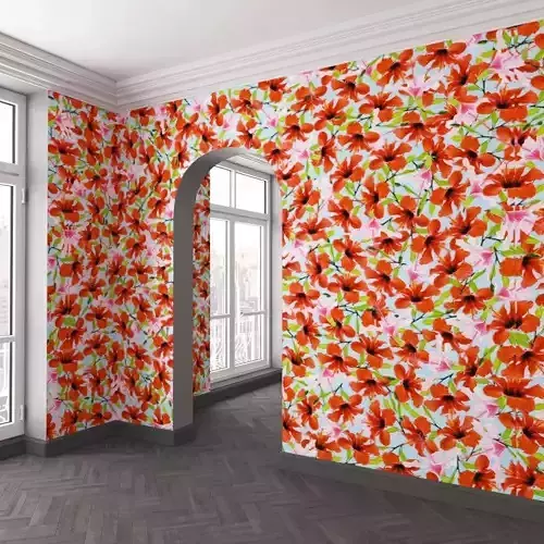 WallDeco-Life-var-31 room with orange floral wallpaper