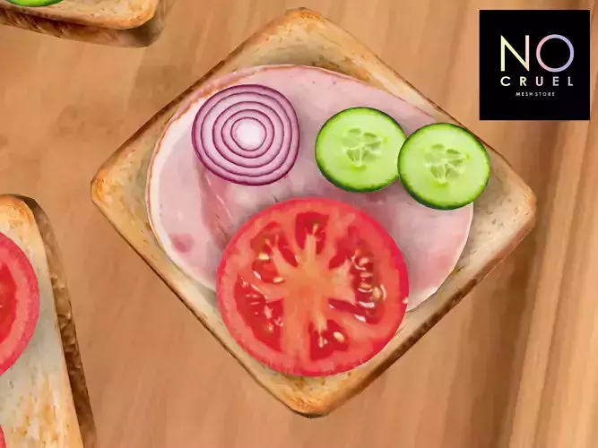 Toast with ham and vegetables Low-poly 3D model