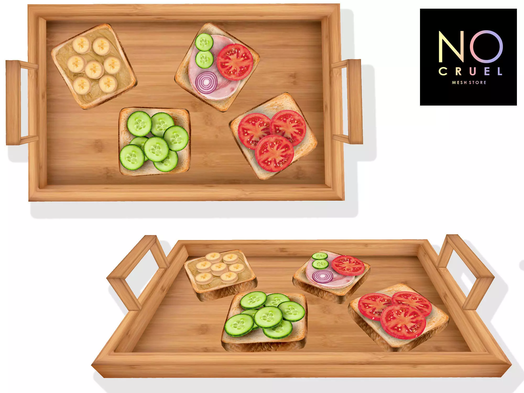 Kitchen Tray with toasts mesh Low-poly 3D model_0