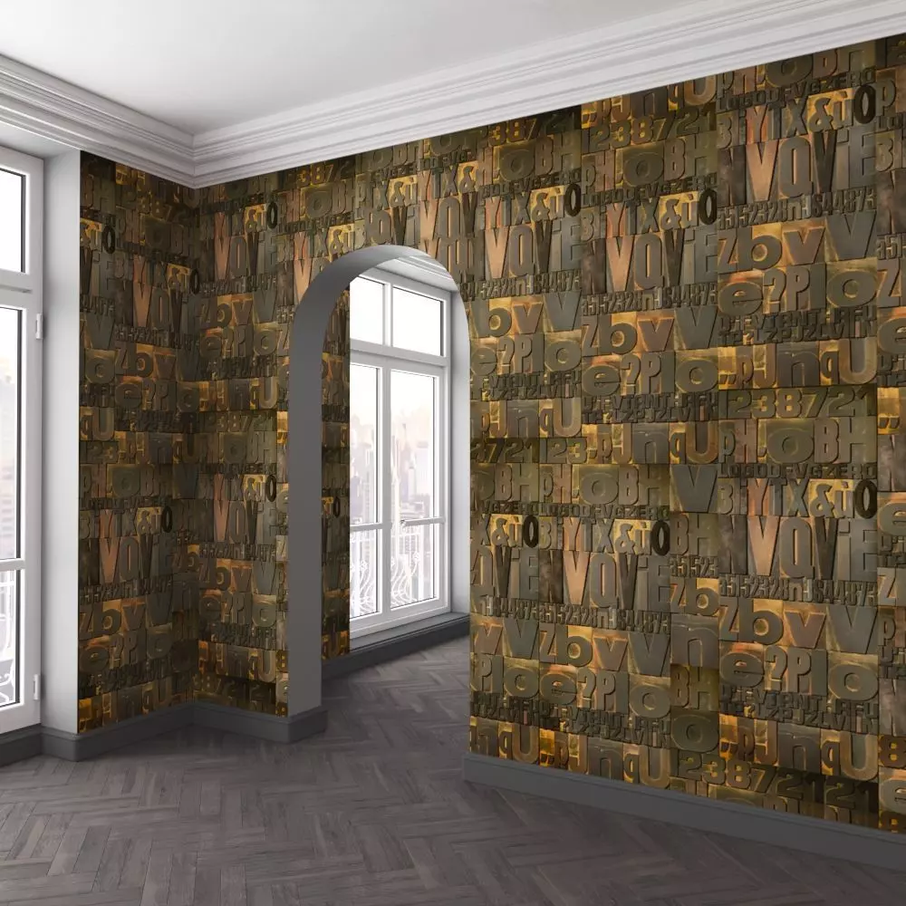 WallDeco-Life-var-73 room with wooden floor and wallpaper 3D model
