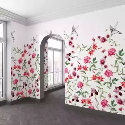 WallDeco-Life-var-110 room with flowers and birds on wall