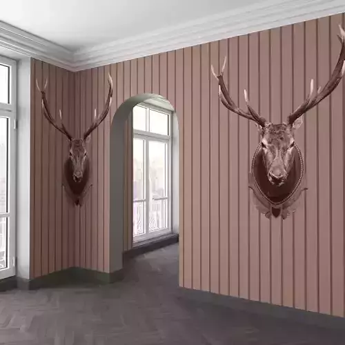 WallDeco-Life-var-112 room with two deer heads on wall 3D model