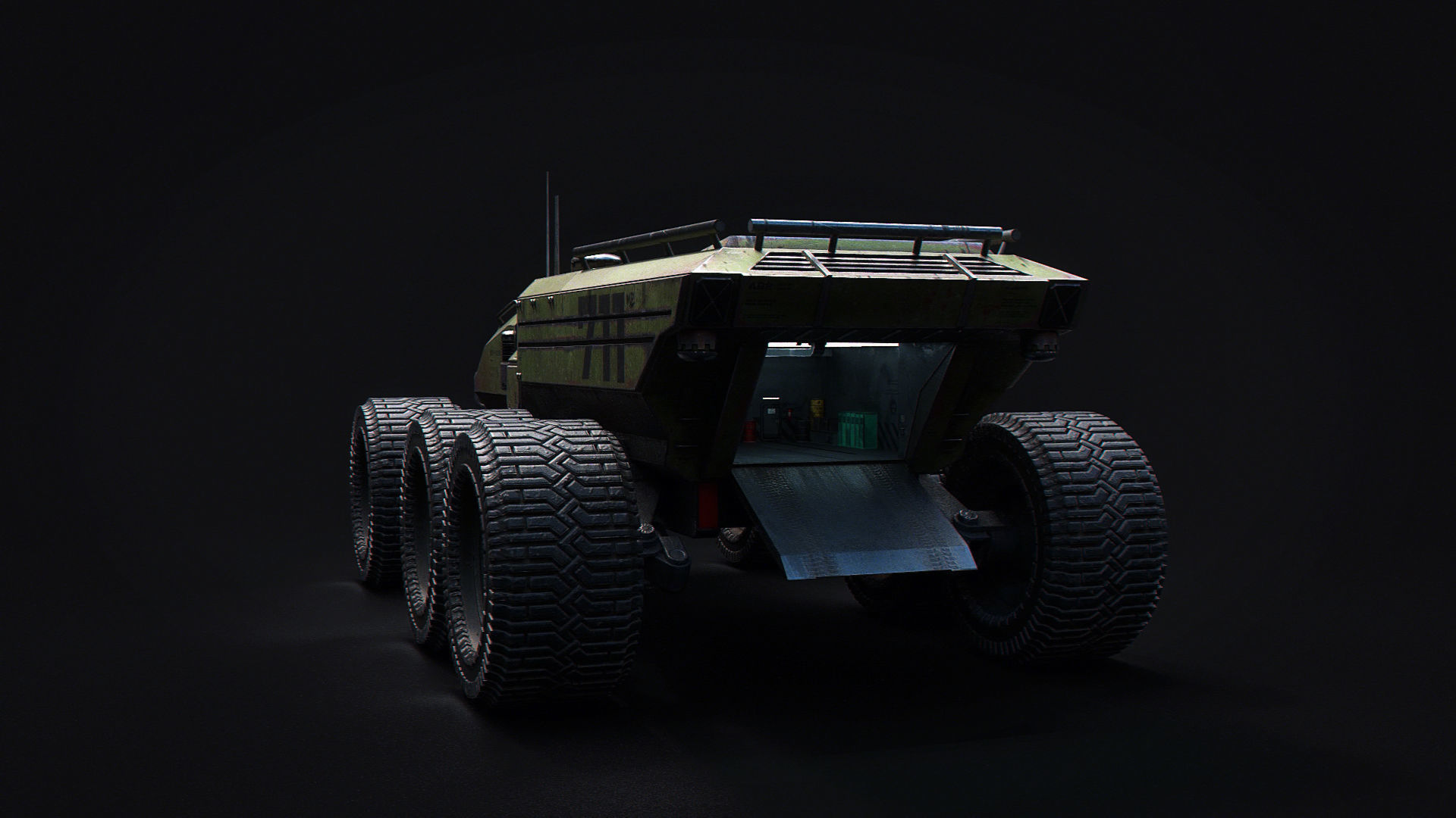 Technical Vehicle Green Source Files Attached 8K Textures Low-poly 3D model_1