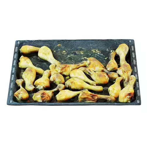 Iron Pan With Baked Chicken For Oven