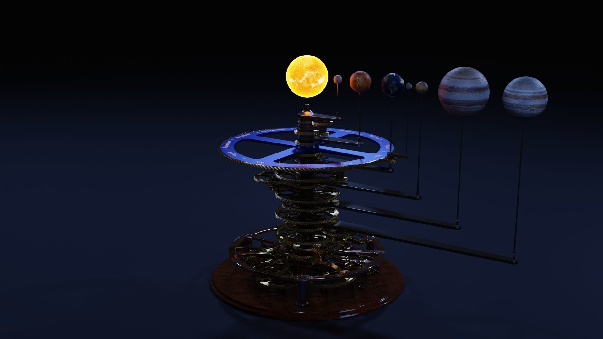 Orrery clock with planets 3D model_1