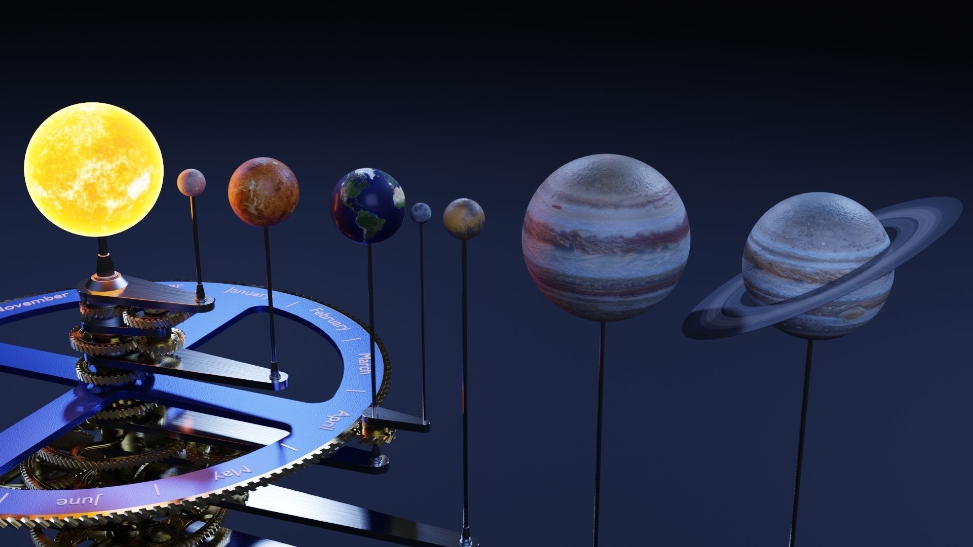 Orrery clock with planets 3D model_4