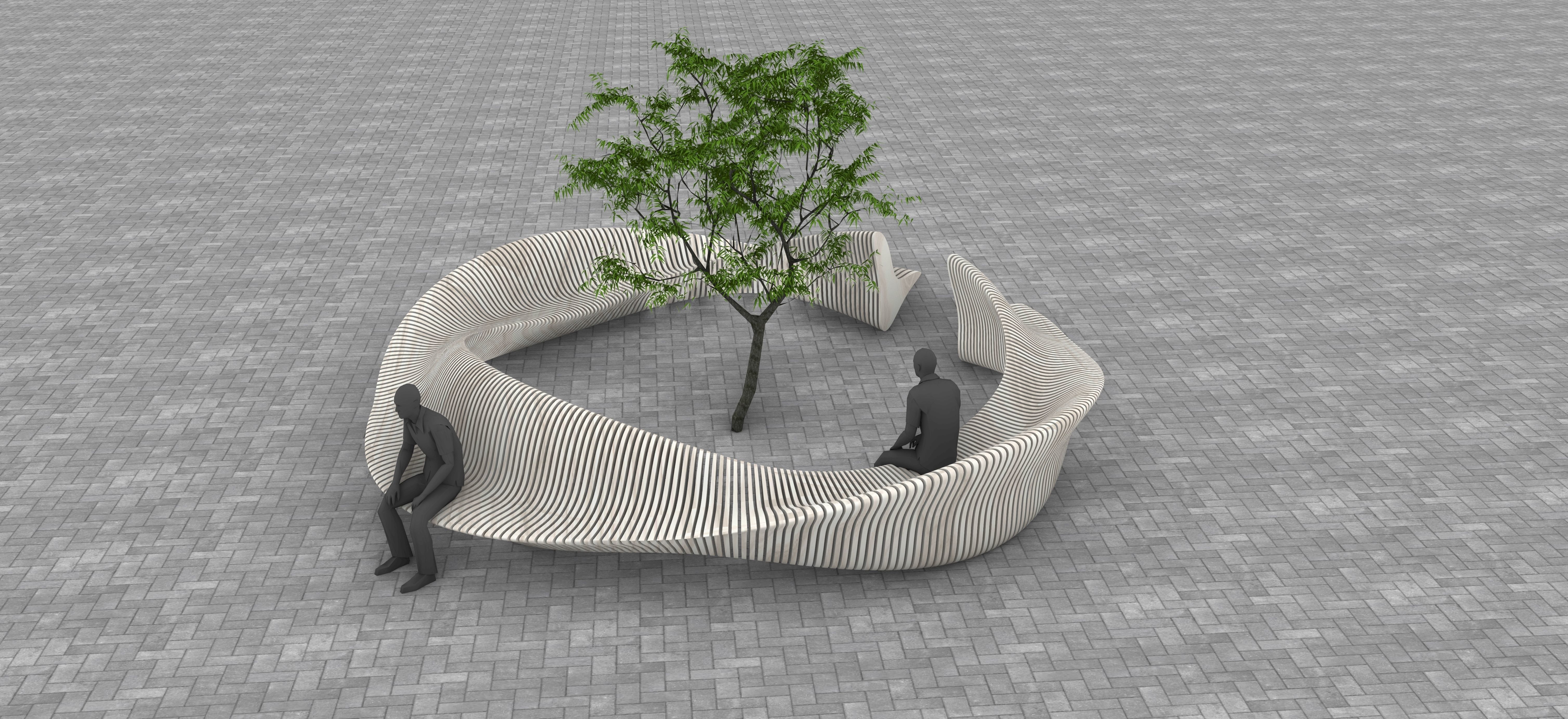 Parametric Tree Bench Seat 3D model_1