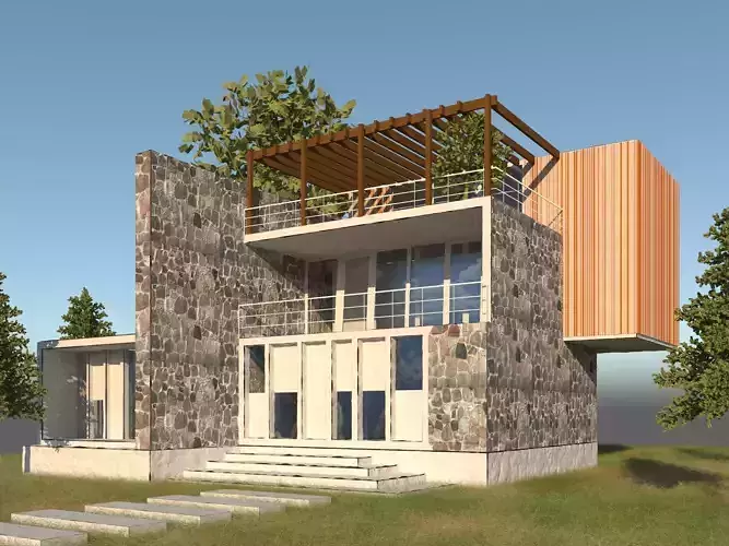 Villa modern house with stairs