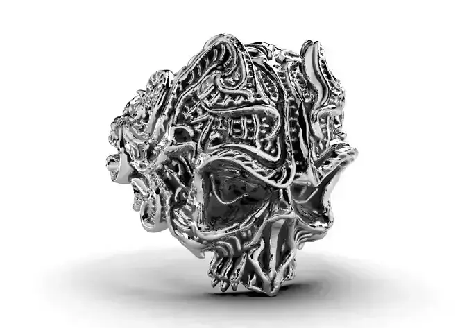 Gothic Punk Skull Ring 3D Model Inside Hollow Version - GP9 3D print model