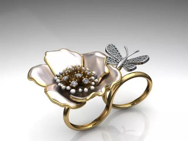 Butterfly and flower ring 3D print model