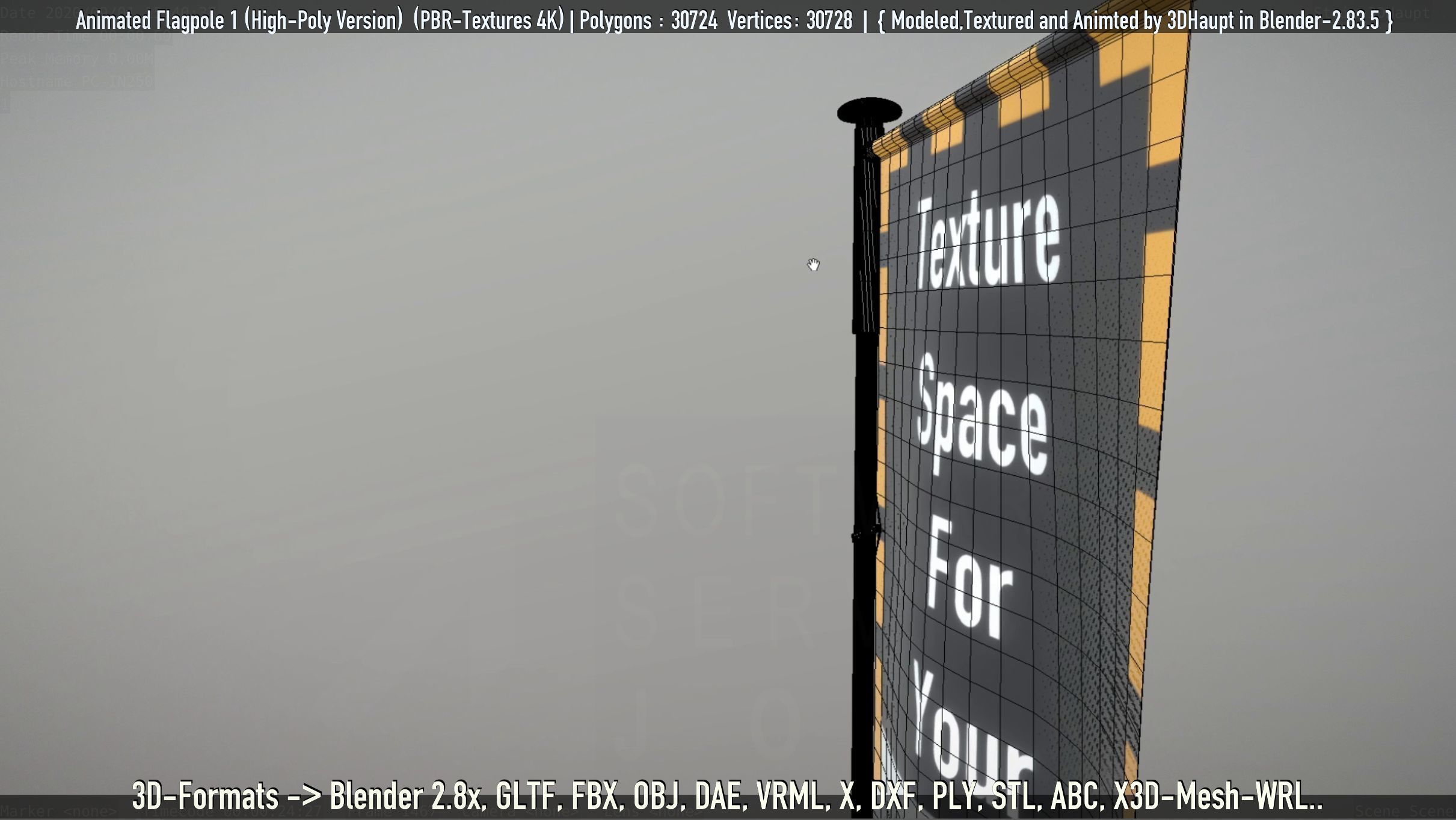 Animated Flag with Pole -1- High-Poly Version 3D model_71