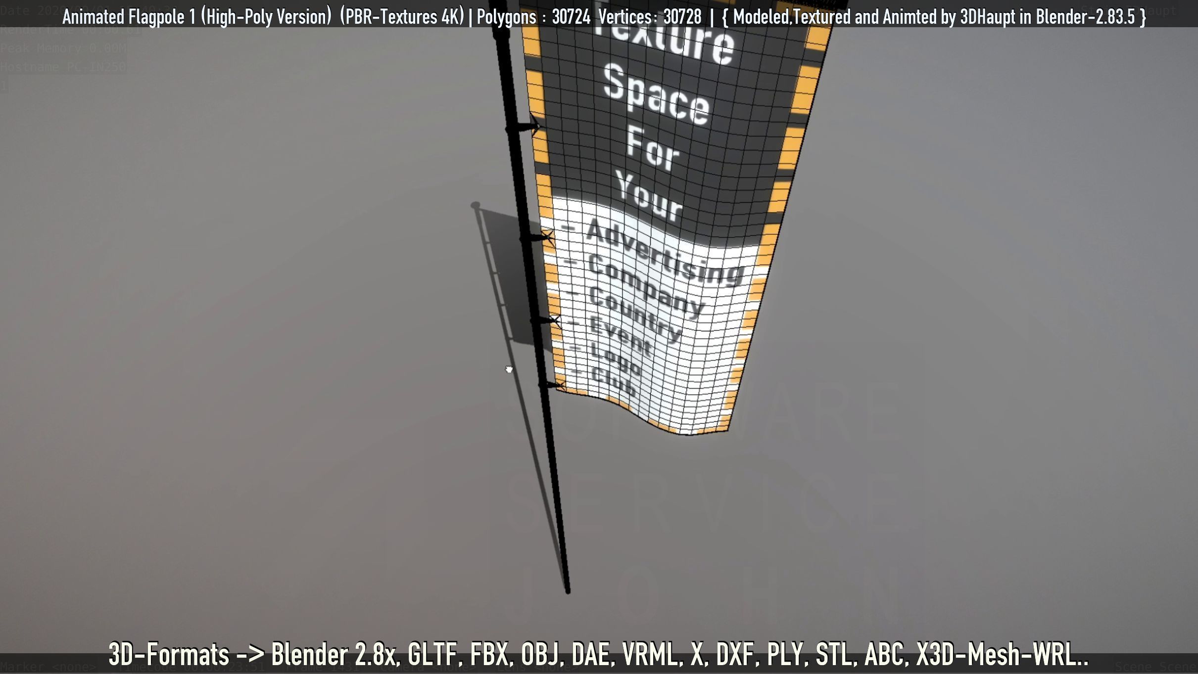 Animated Flag with Pole -1- High-Poly Version 3D model_67