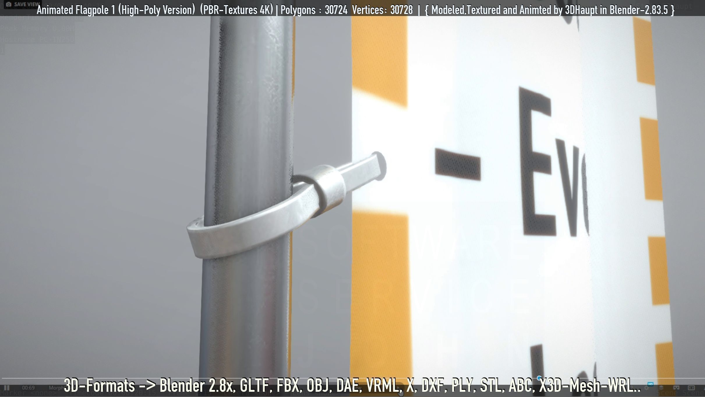 Animated Flag with Pole -1- High-Poly Version 3D model_65