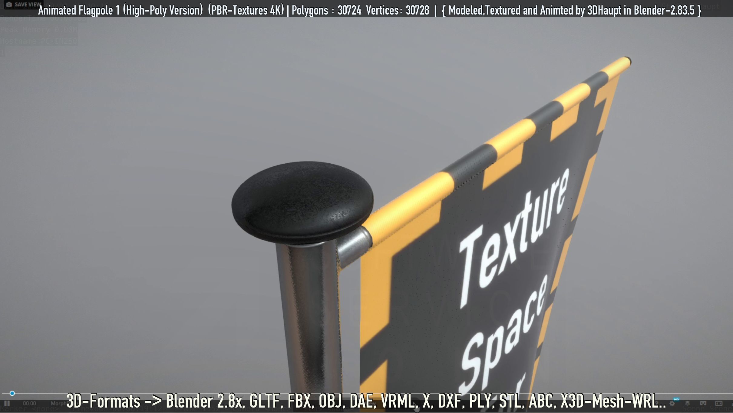 Animated Flag with Pole -1- High-Poly Version 3D model_77