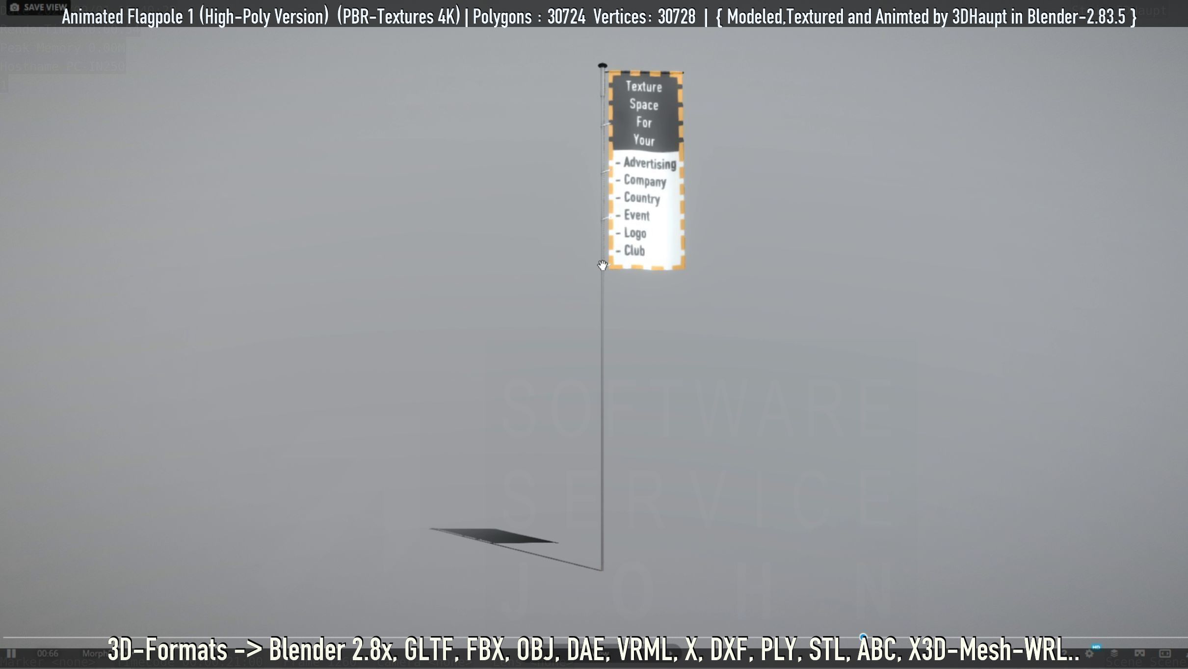 Animated Flag with Pole -1- High-Poly Version 3D model_57