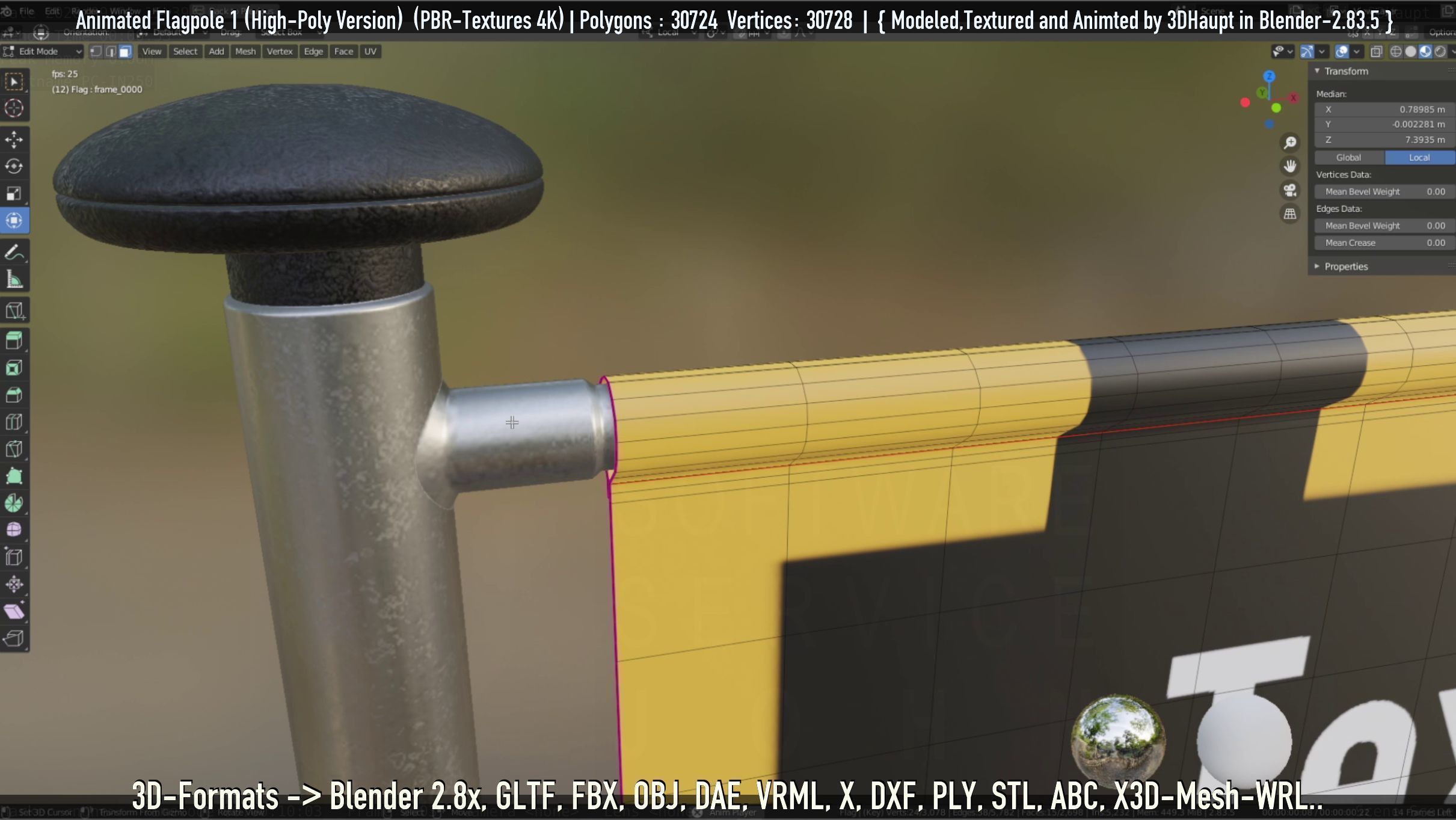 Animated Flag with Pole -1- High-Poly Version 3D model_78