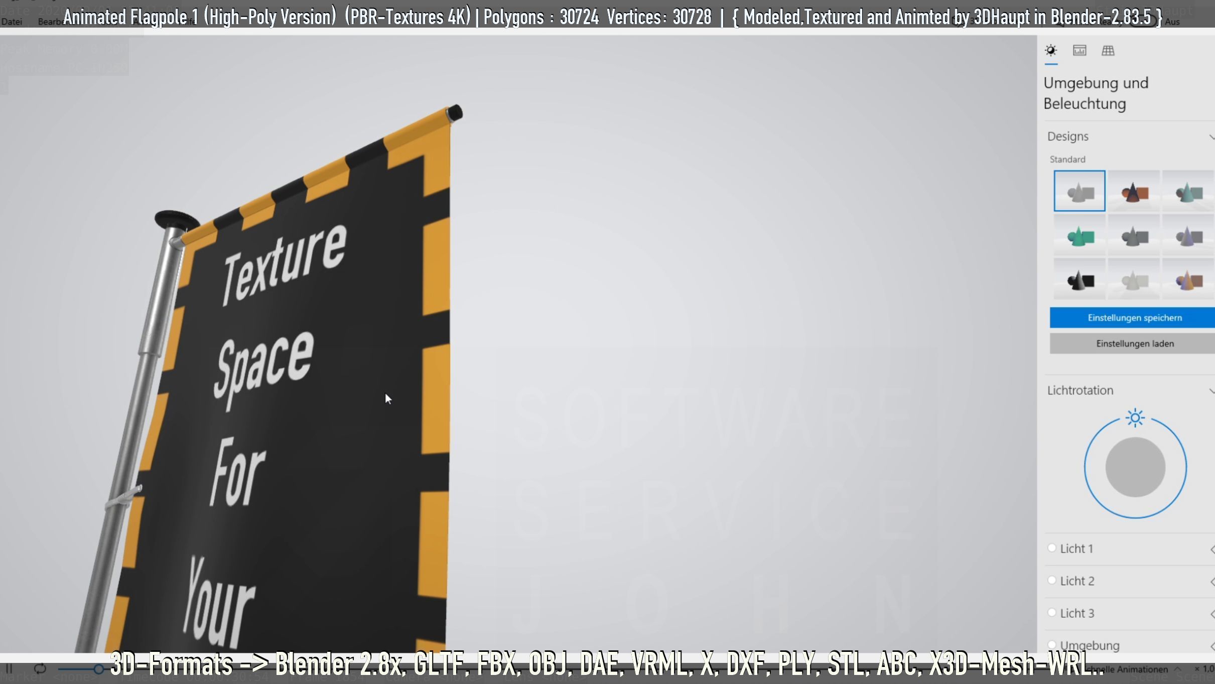 Animated Flag with Pole -1- High-Poly Version 3D model_34