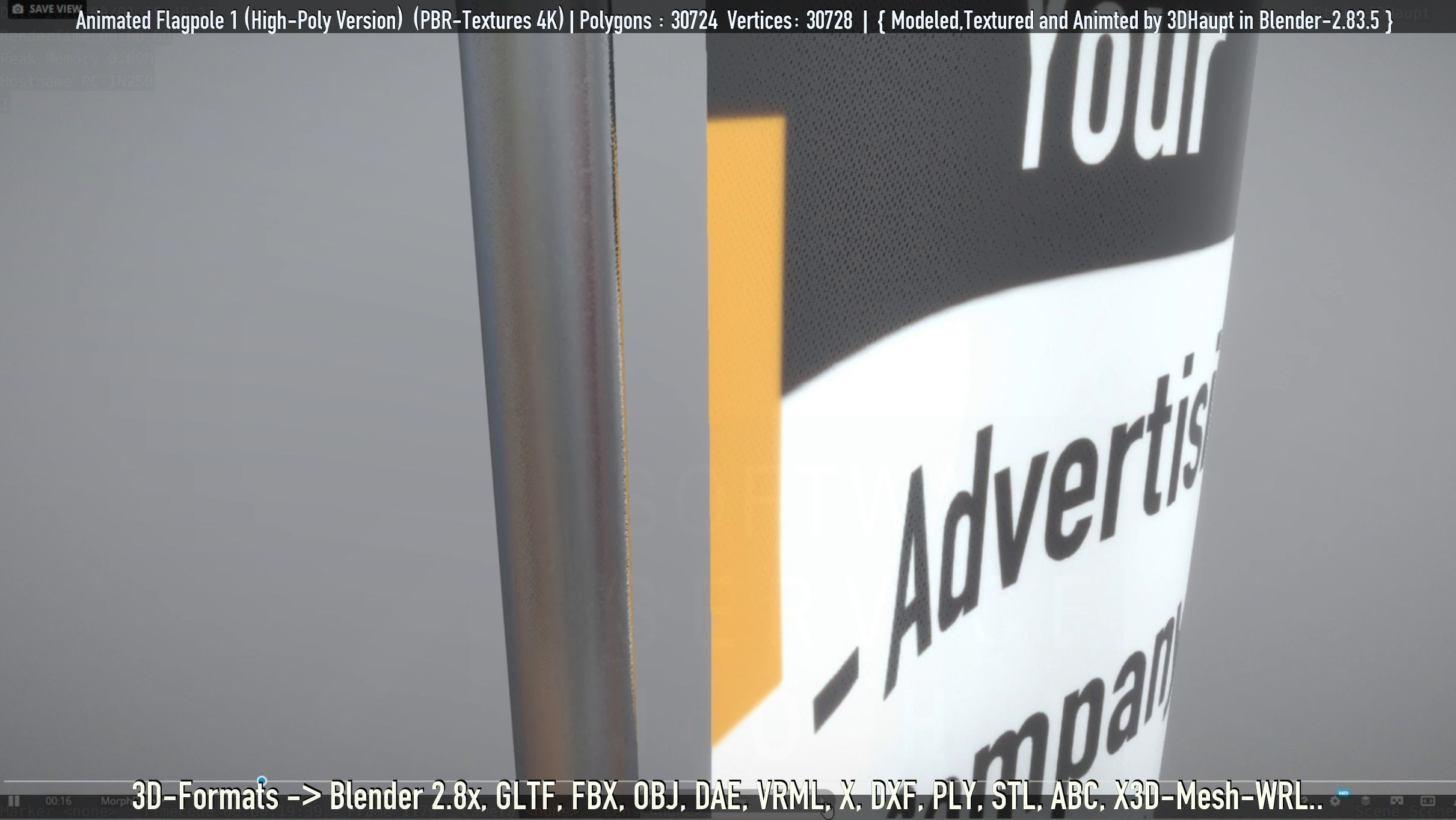 Animated Flag with Pole -1- High-Poly Version 3D model_33