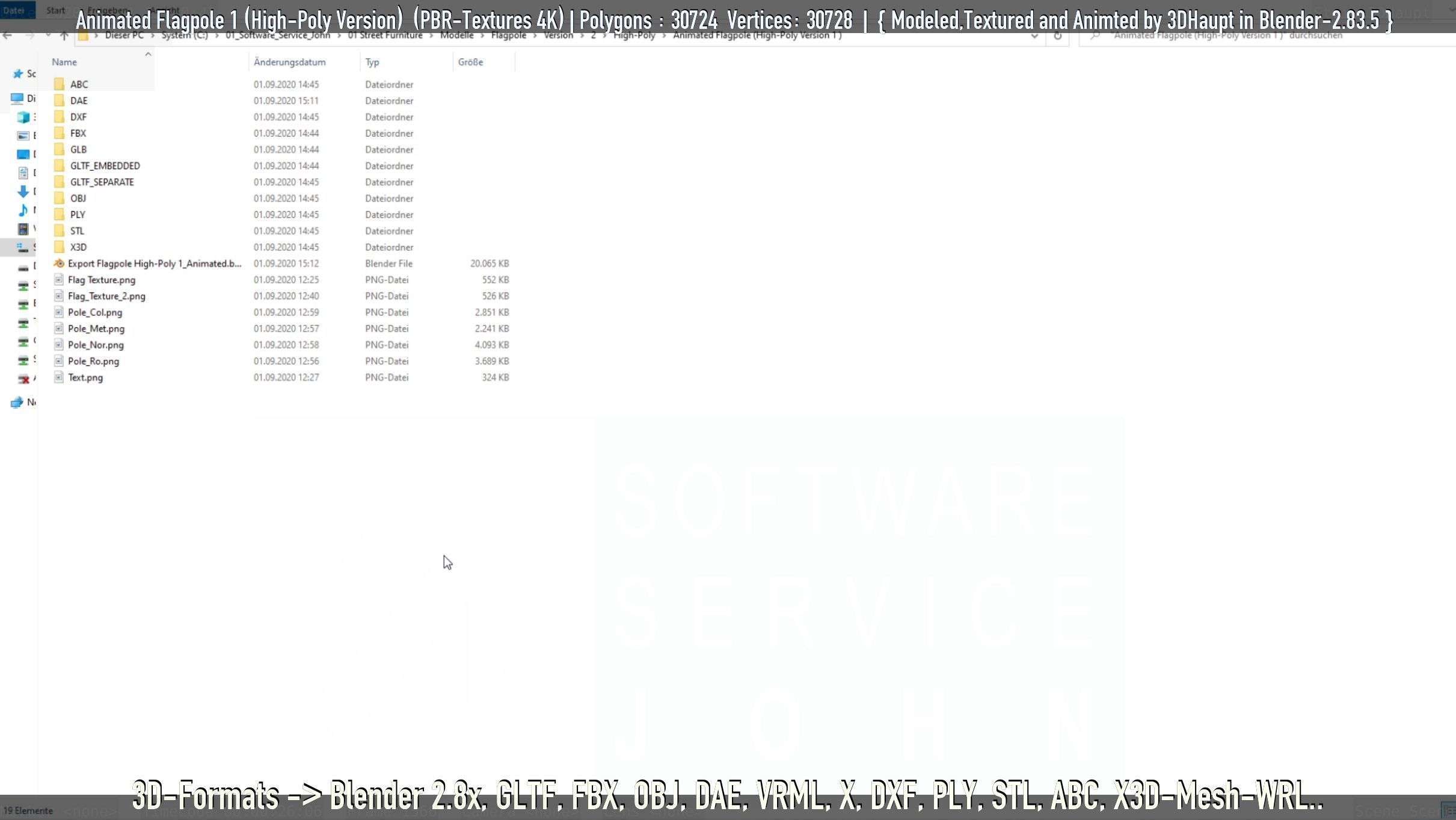 Animated Flag with Pole -1- High-Poly Version 3D model_68