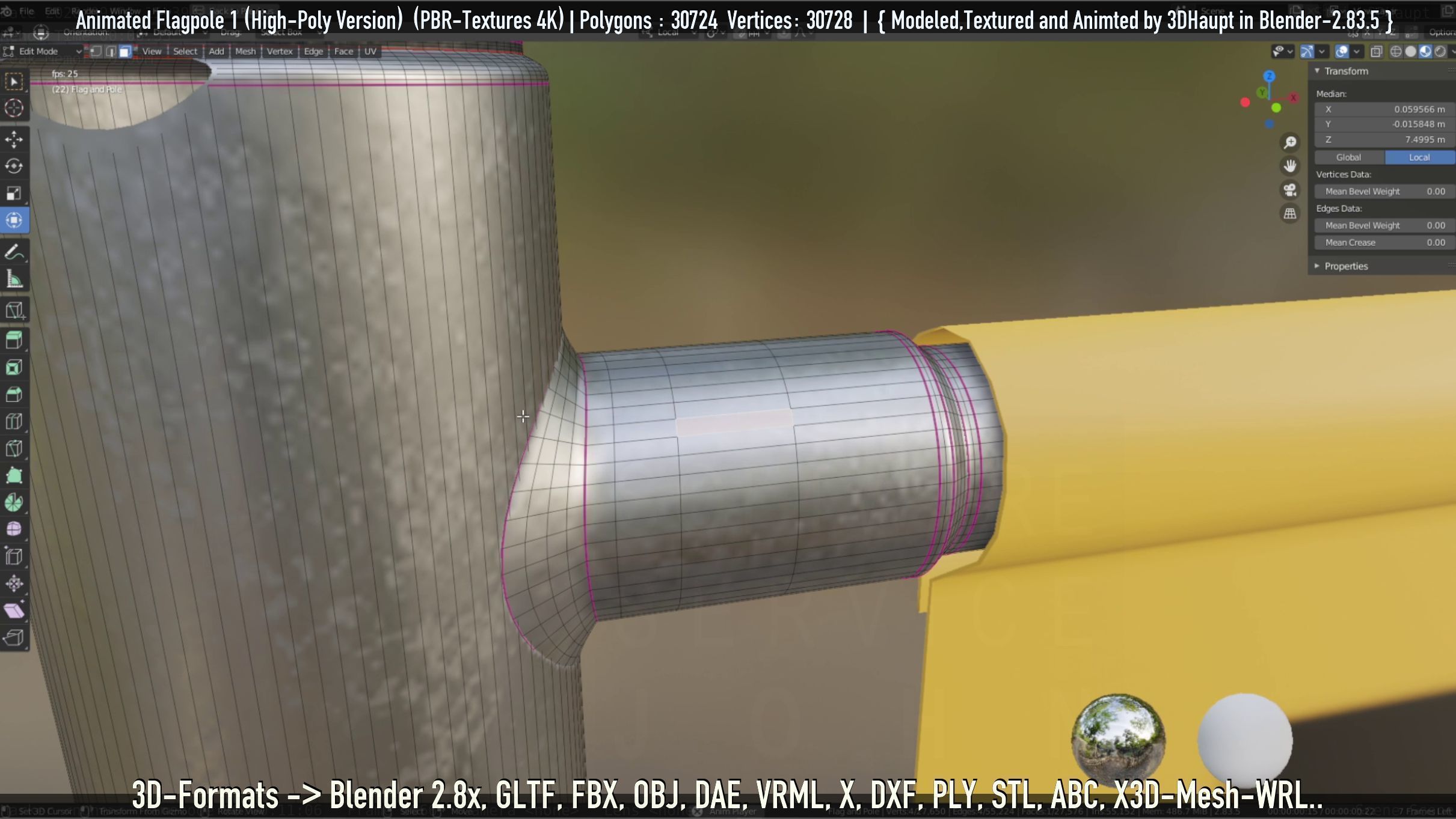 Animated Flag with Pole -1- High-Poly Version 3D model_76