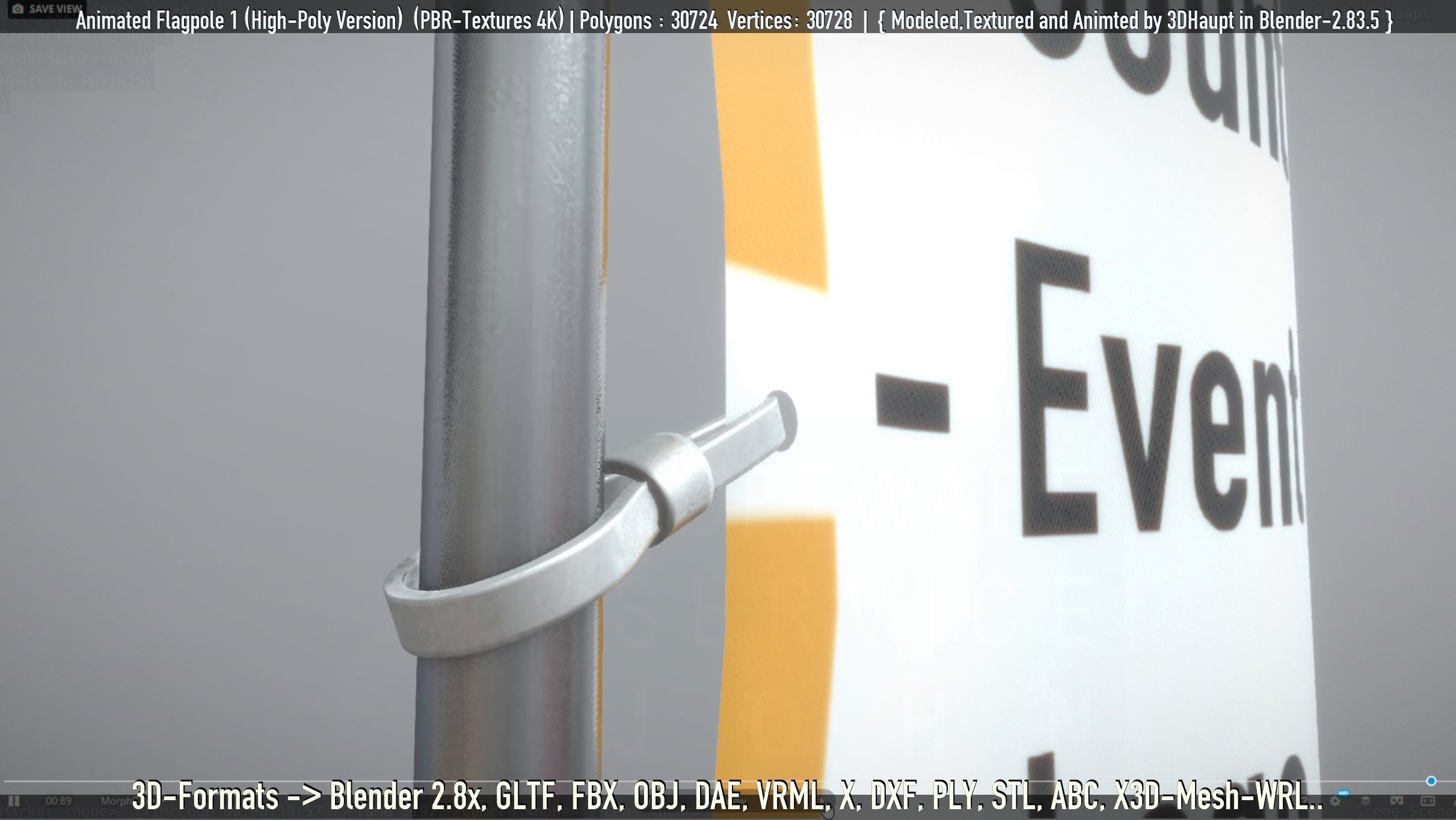 Animated Flag with Pole -1- High-Poly Version 3D model_22