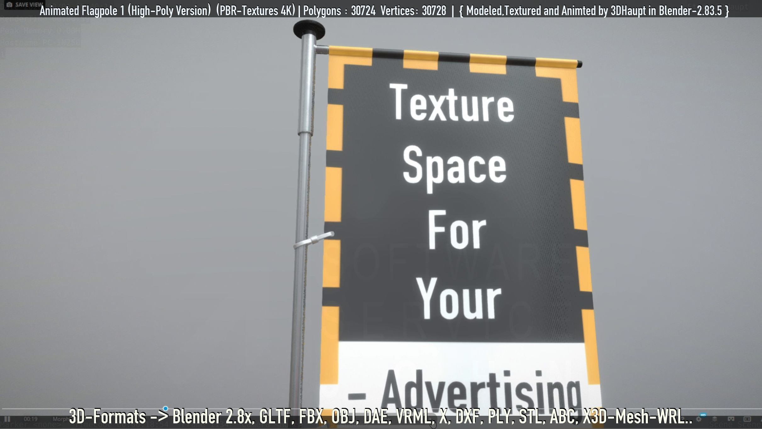 Animated Flag with Pole -1- High-Poly Version 3D model_21