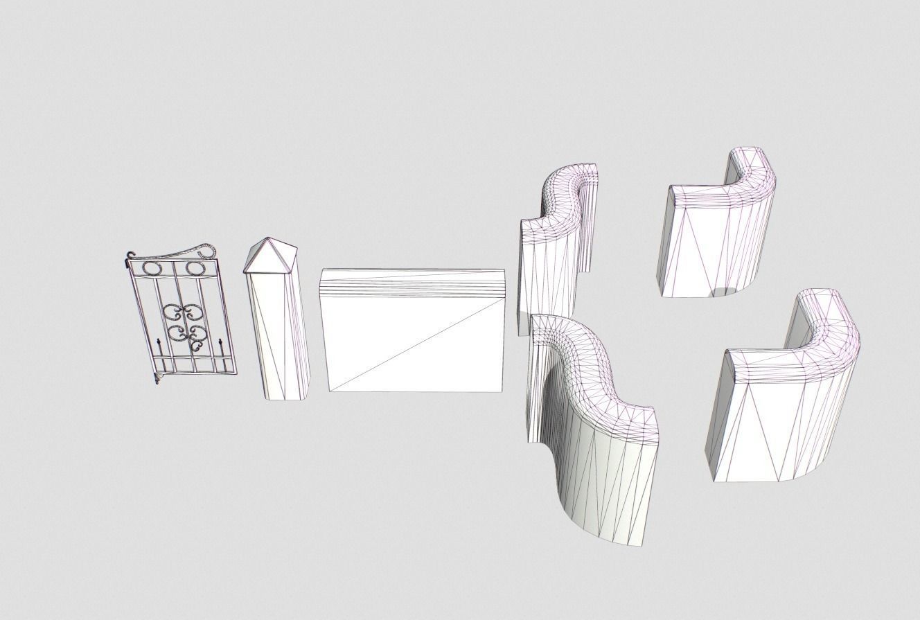 Stone wall 4 Low-poly 3D model_7