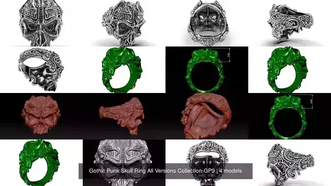 Gothic Punk Skull Ring All Versions Collection-GP9 