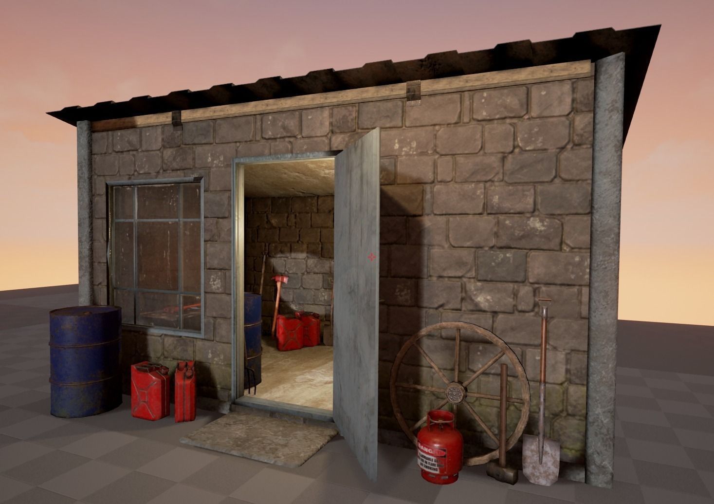 Shed with props Low-poly 3D model_0