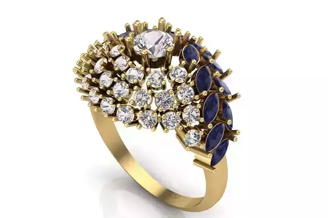 Round And Marquise Stone Ring 