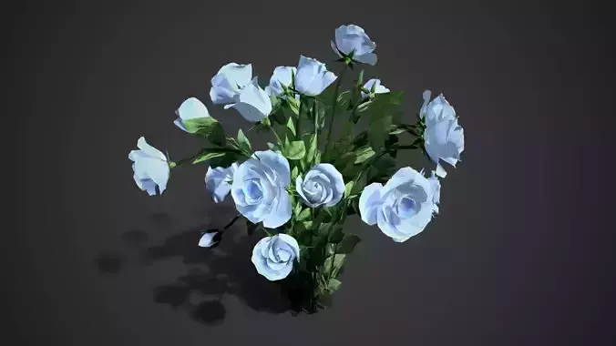 Rose flowers bush lightblue LOD Low-poly 3D model
