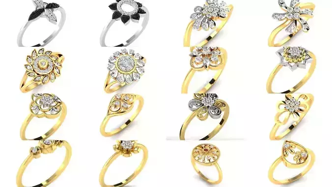 66 Flower rings 3D Model Collection