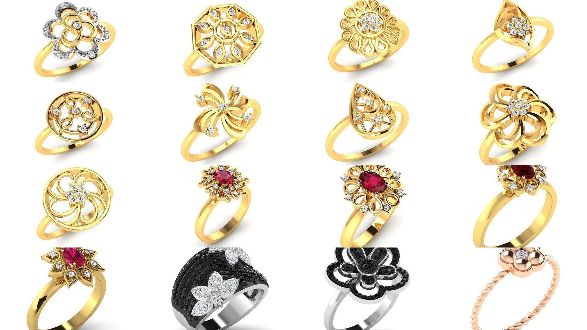 66 Flower rings 3D Model Collection_1
