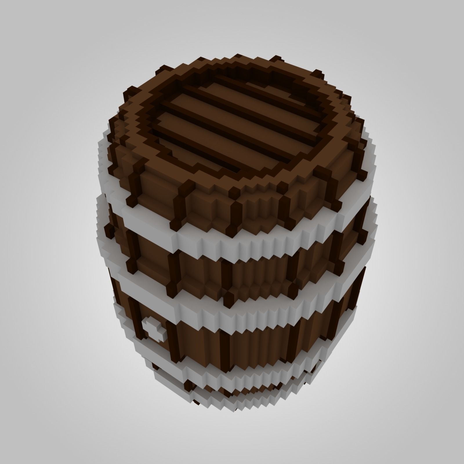 Voxel Wooden Barrel Low-poly 3D model_1