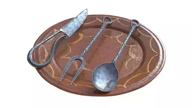 Medival Cuttlery with Plate - Highpoly - 3ds Max and Vray ready