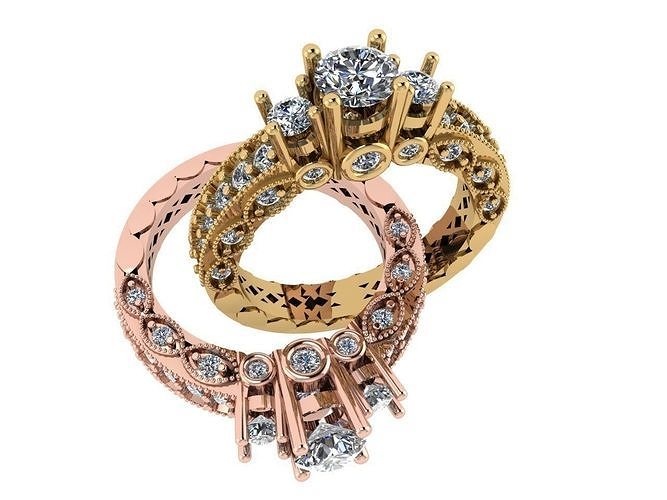 rings two engagement in rose gold and gold 3D print model
