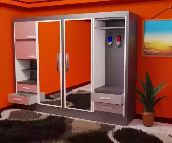 Wardrobe closet with mirrors and drawers