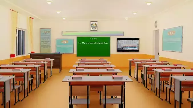 School Table Chair Low-poly 3D model