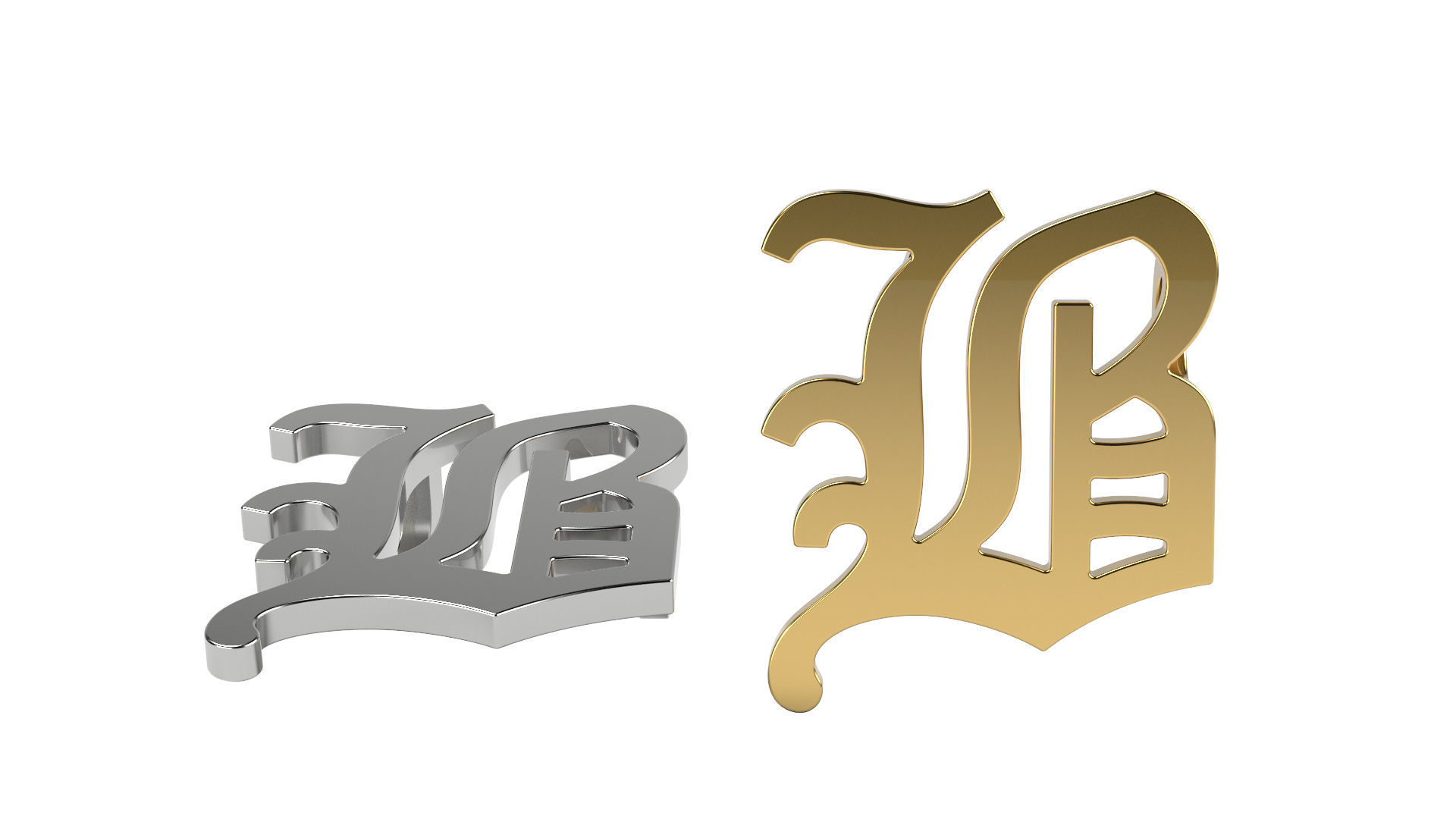 Old English B stone and solid 3D print model_3