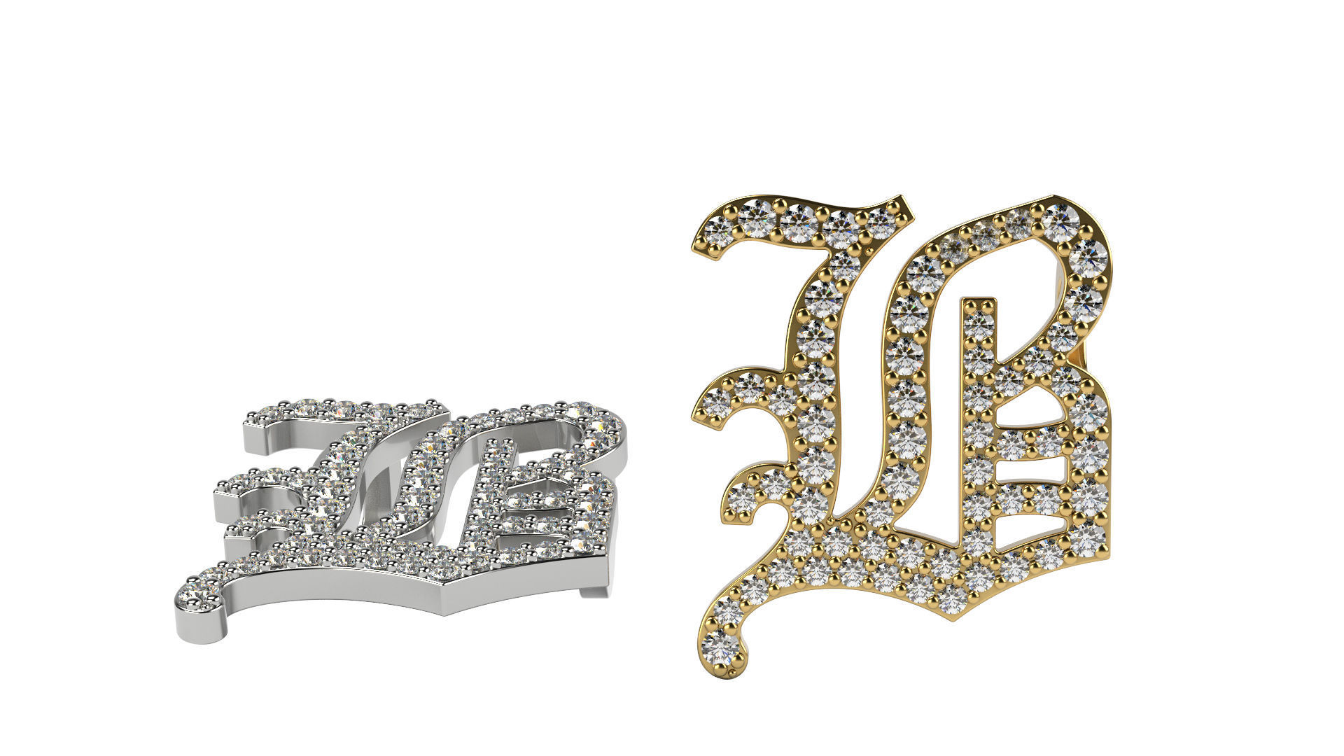 Old English B stone and solid 3D print model_1