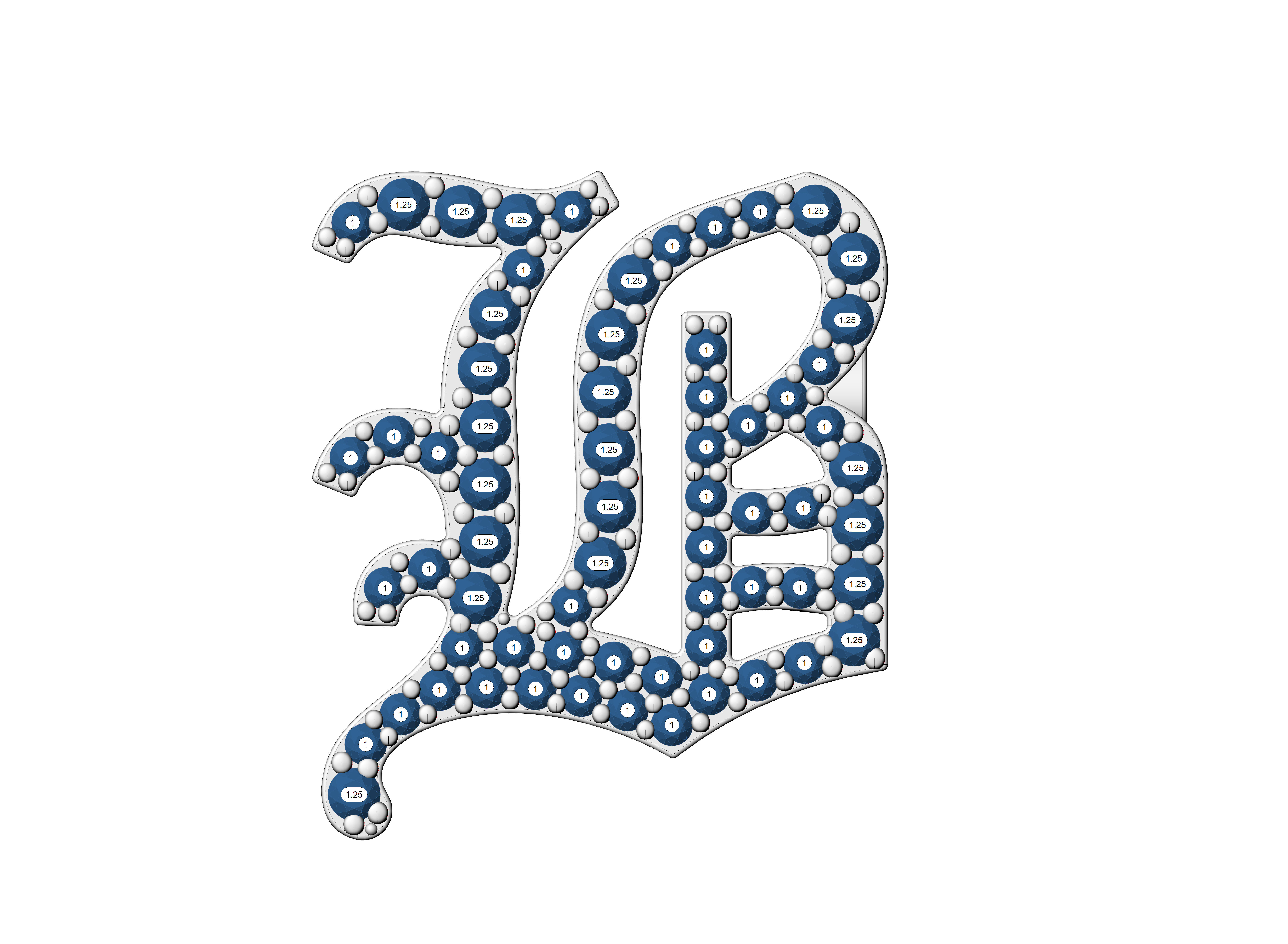 Old English B stone and solid 3D print model_5