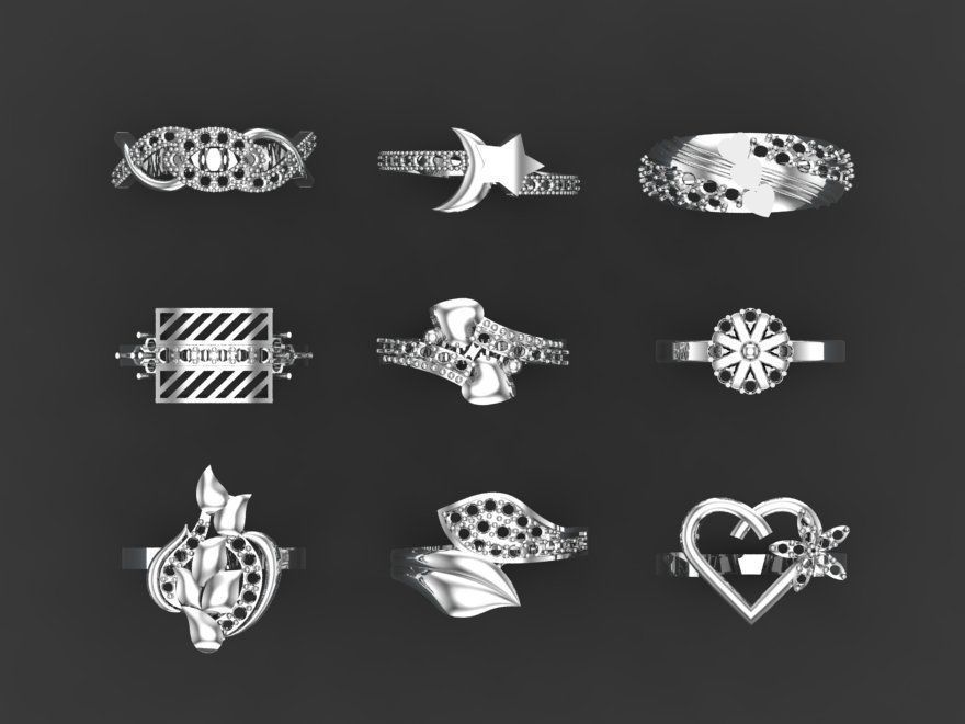 3D Gold Rings Collection Jewelry Models 3D print model_2