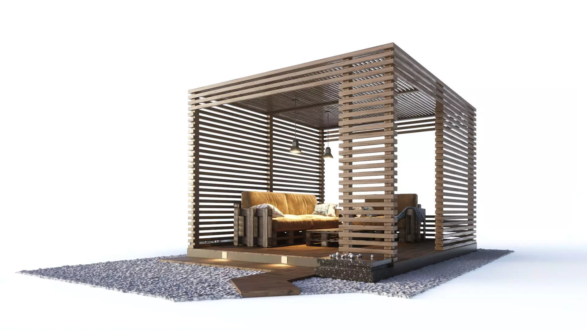 Loft style wooden arbor 3D model_0