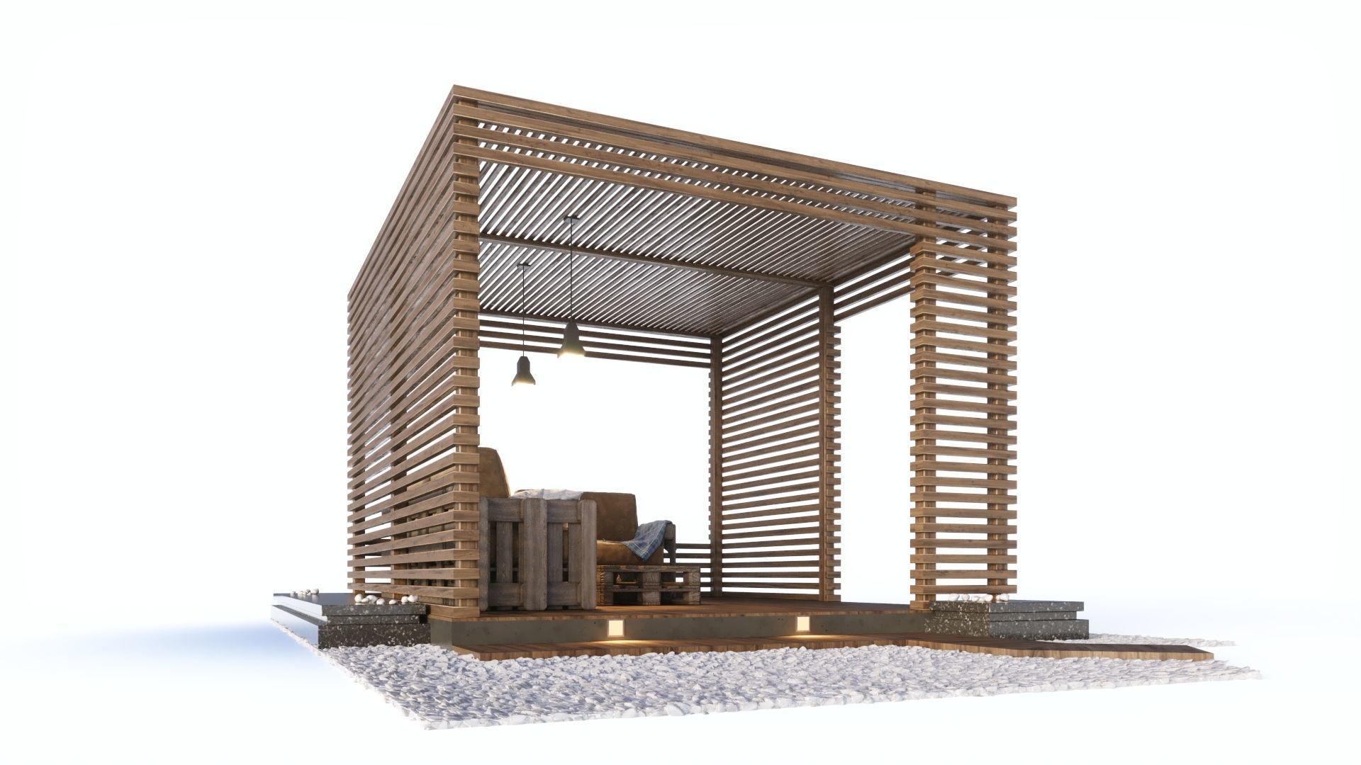 Loft style wooden arbor 3D model_5