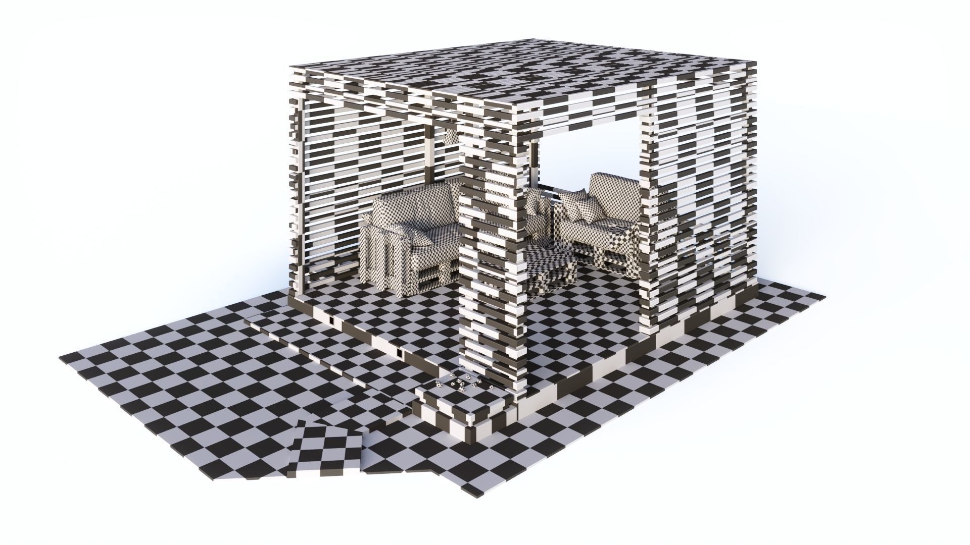 Loft style wooden arbor 3D model_15