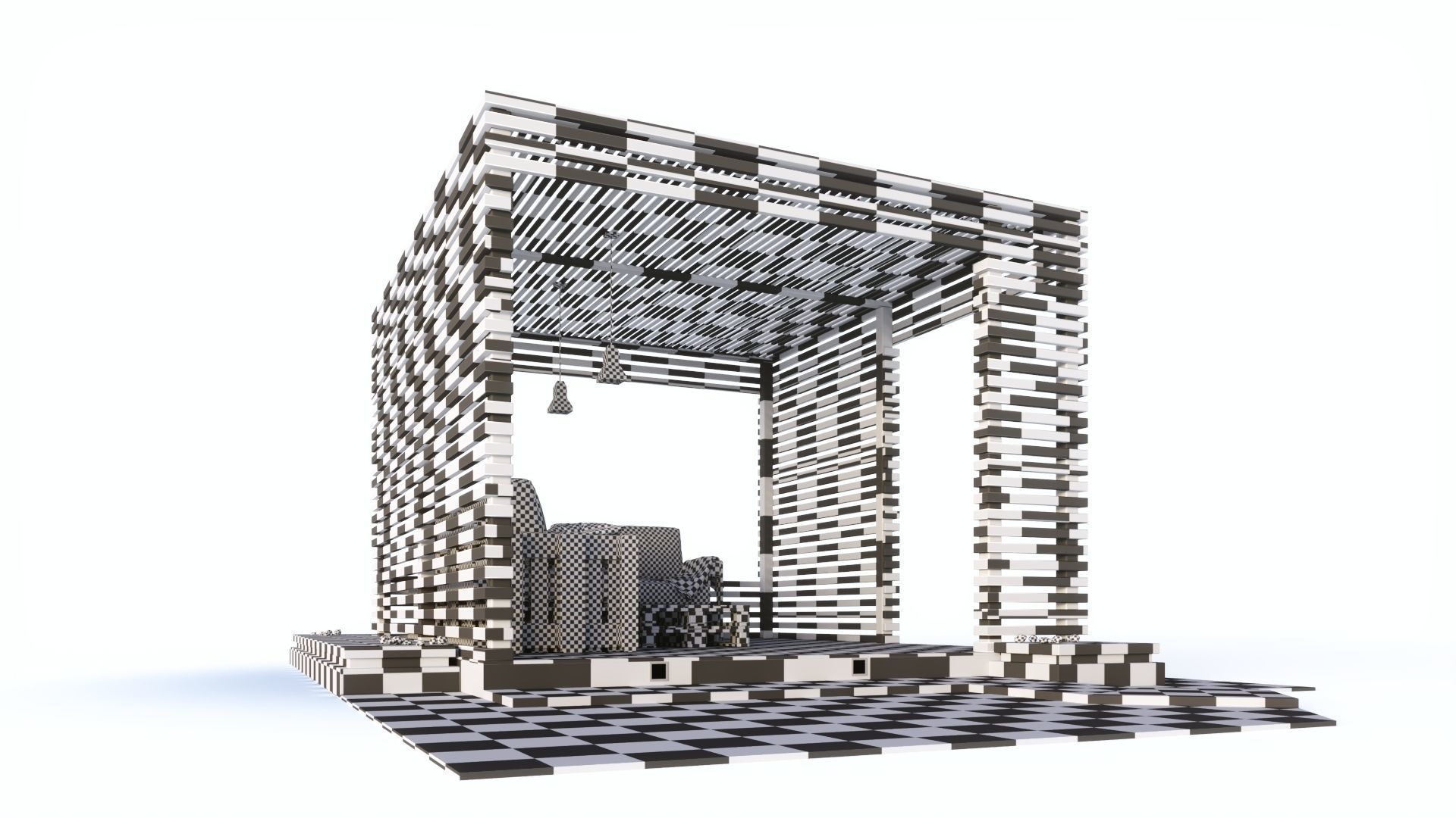 Loft style wooden arbor 3D model_14