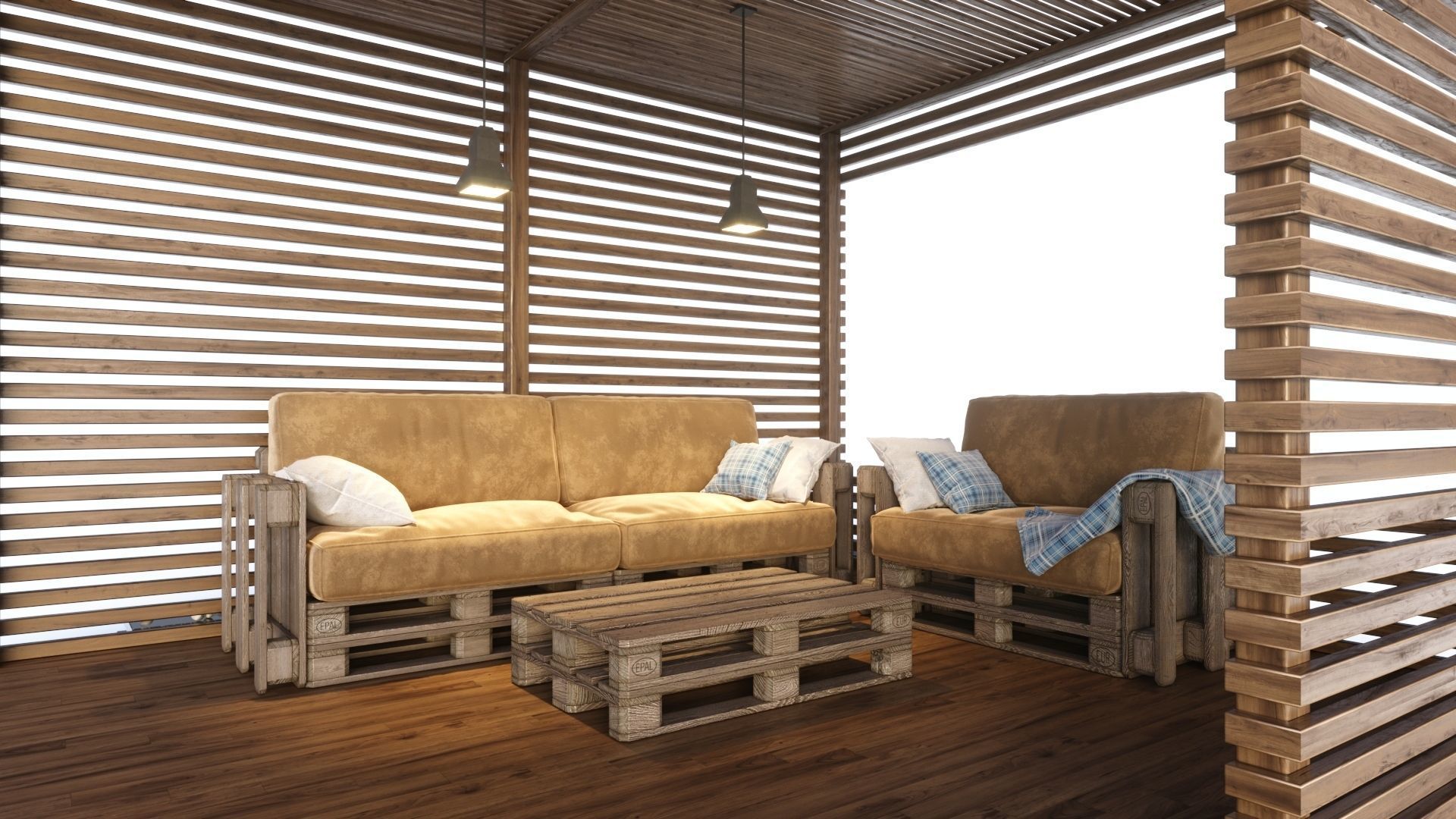 Loft style wooden arbor 3D model_9